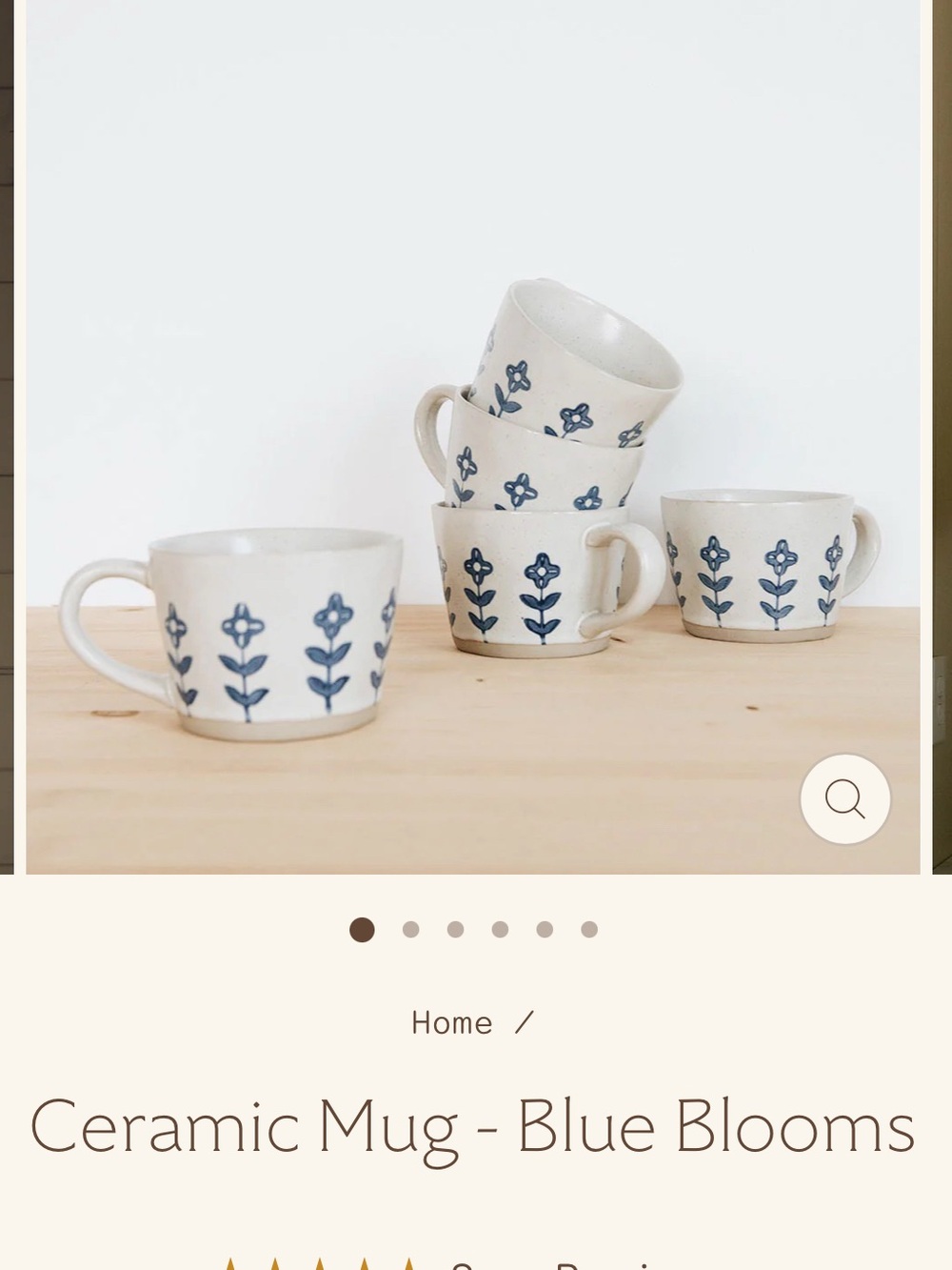 Speckled White Ceramic Mugs with Blue Floral Motif - Set of 2 - Picture 3 of 3